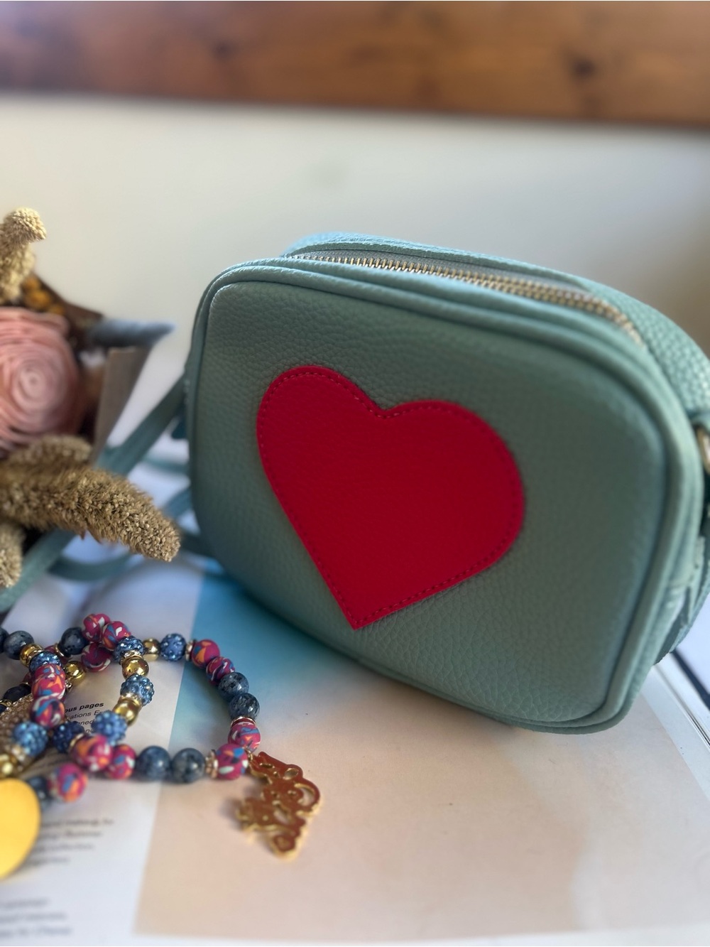 Women's Crossbody Bag with Pink Heart Accent - Light Blue new 
New - Picture 5 of 6